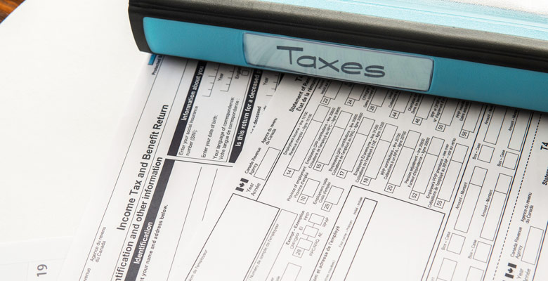View of income tax files and pages spread
